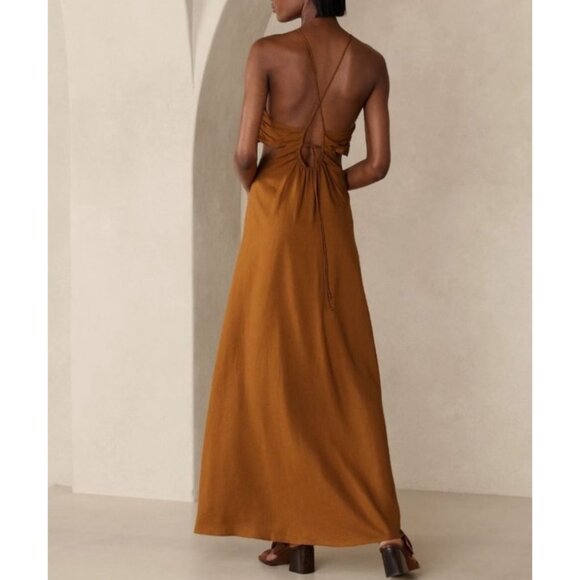 Banana Republic Womens Manon Linen Blend Maxi Dress | Timeless Ochre Size 4 - Picture 2 of 8